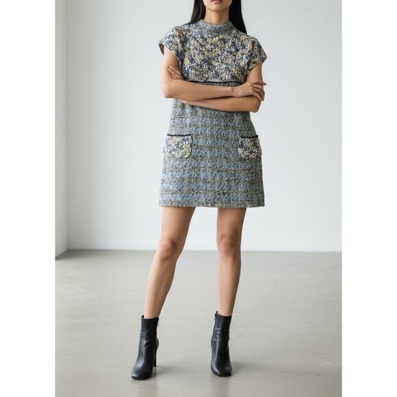 NWT St. John Blue Tweed Knit Sleeveless Dress M Mohair Alpaca Metallic $1295 - Picture 2 of 15